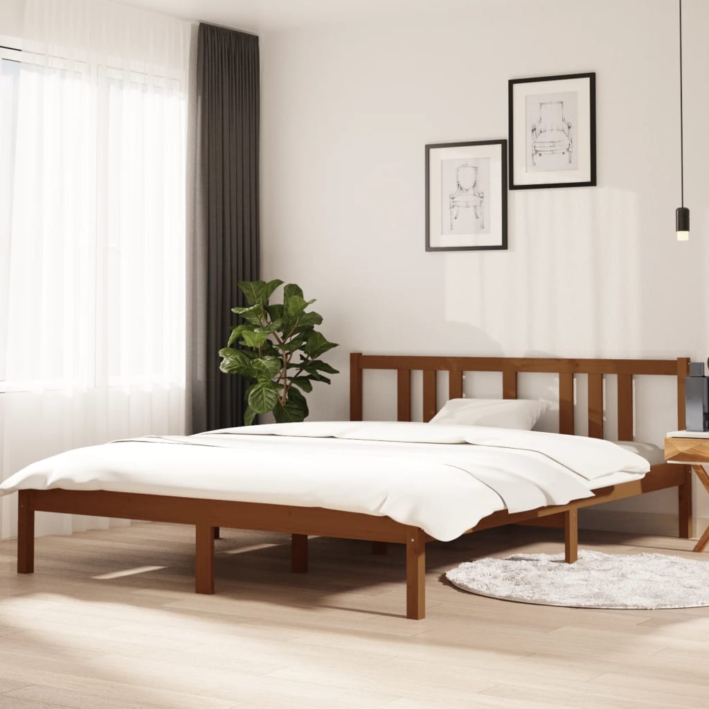 Estrutura cama king 150x200 cm madeira maciça castanho-mel