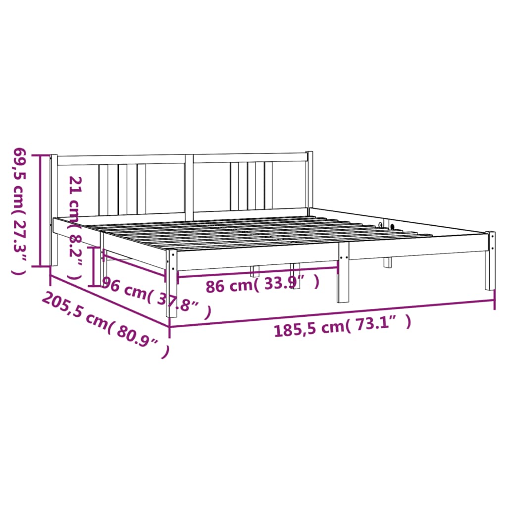 Estrutura de cama super king 180x200 cm madeira maciça cinza