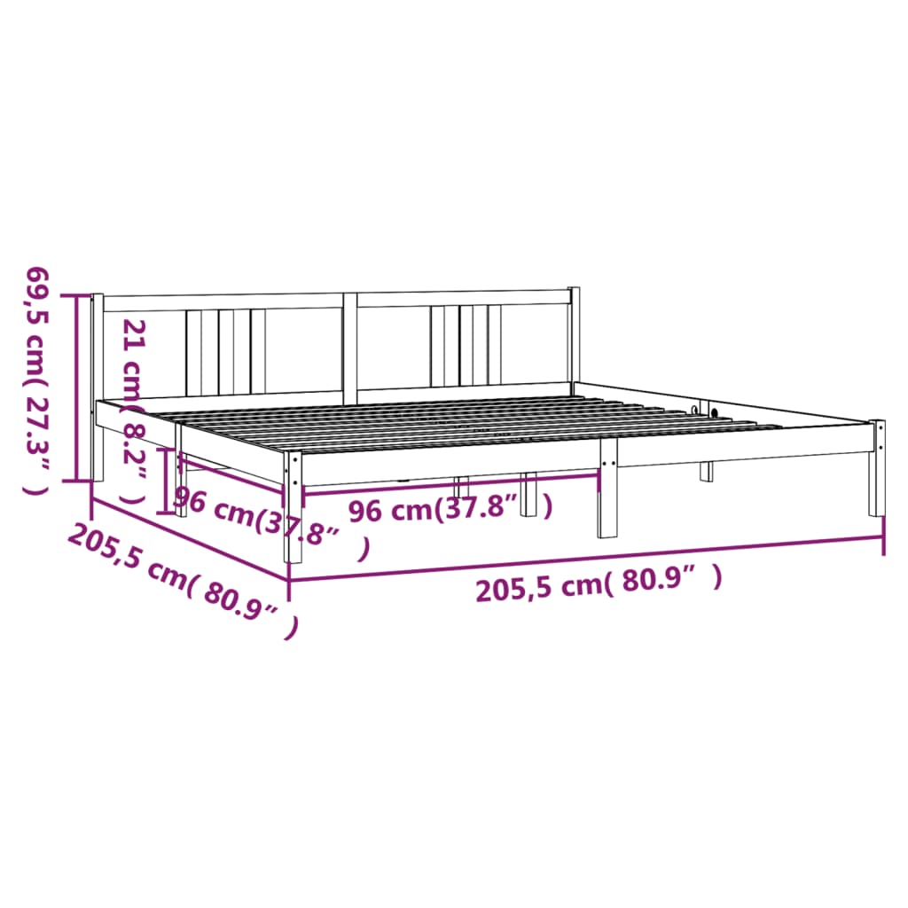 Estrutura de cama 200x200 cm madeira maciça branco