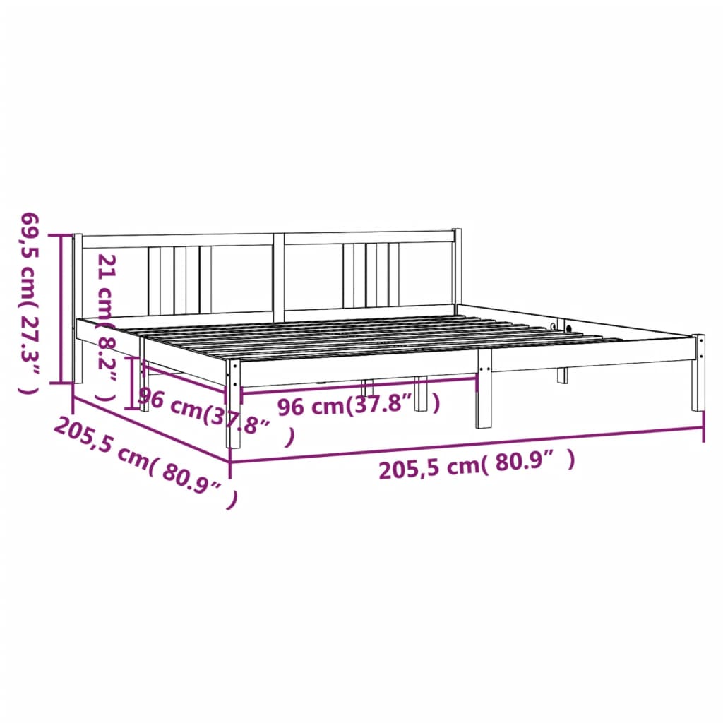 Estrutura de cama 200x200 cm madeira maciça preto