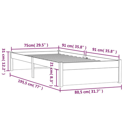 Estrutura de cama pequena solteiro 75x190 cm madeira maciça