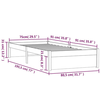 Estrutura cama pequena solteiro 75x190 cm madeira maciça cinza