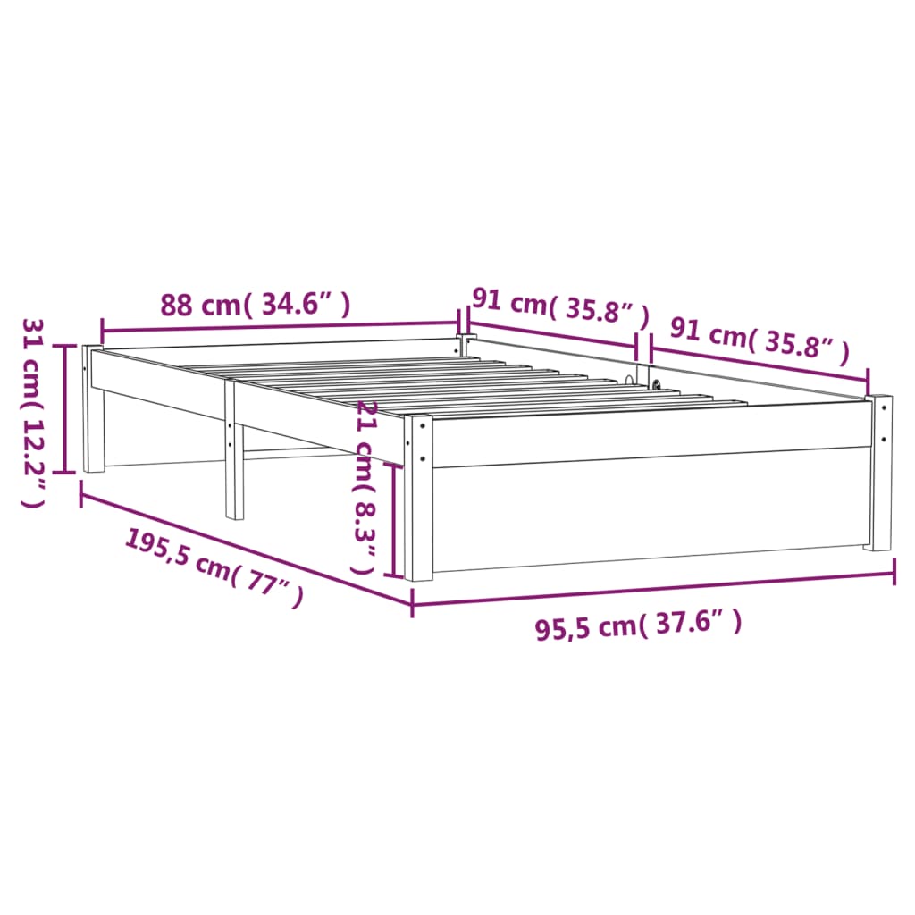 Estrutura de cama solteiro 90x190 cm madeira maciça