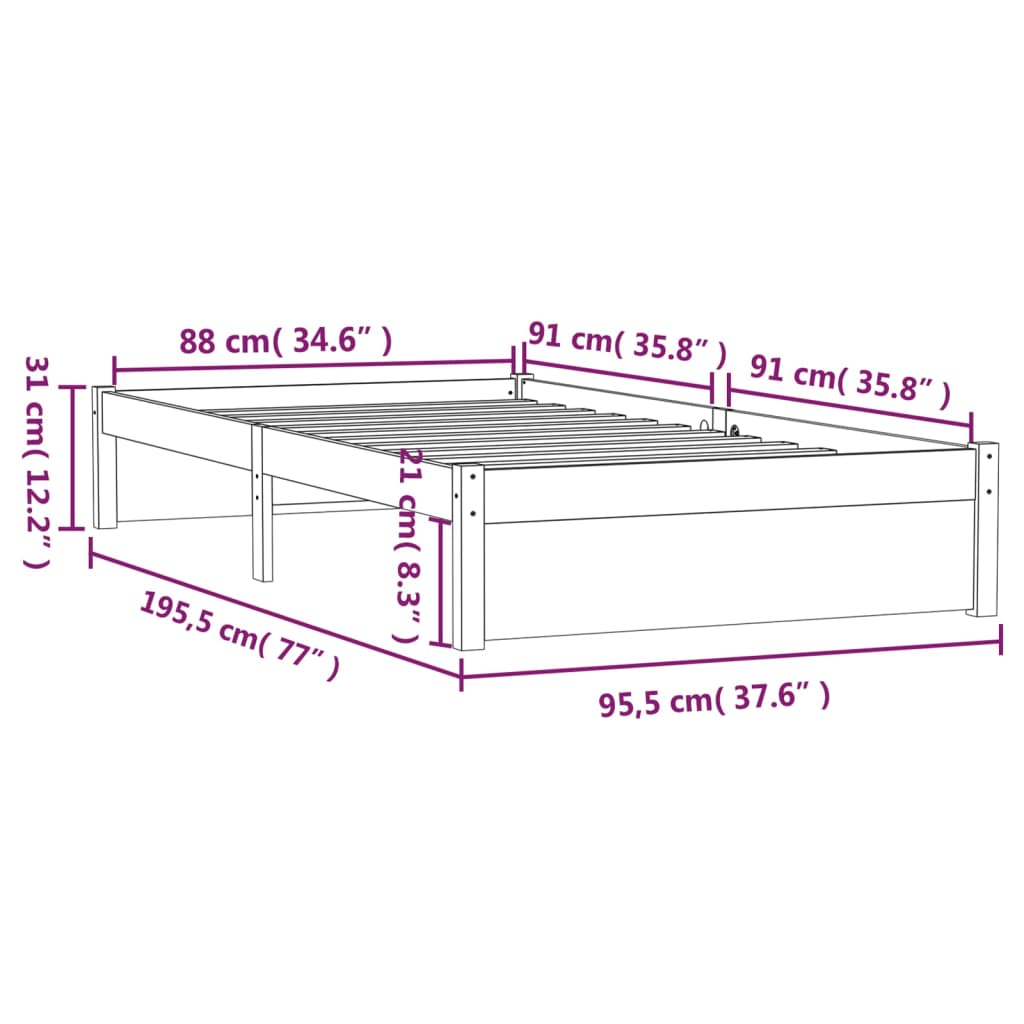 Estrutura de cama solteiro 90x190 cm madeira maciça branco