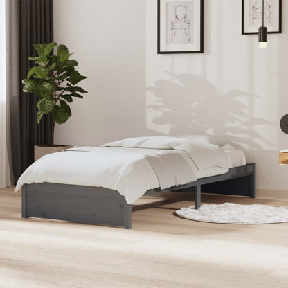 Estrutura de cama solteiro 90x190 cm madeira maciça cinza