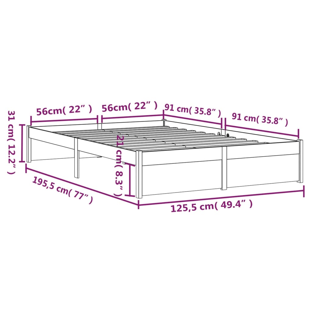 Estrutura de cama pequena casal 120x190 cm pinho maciço