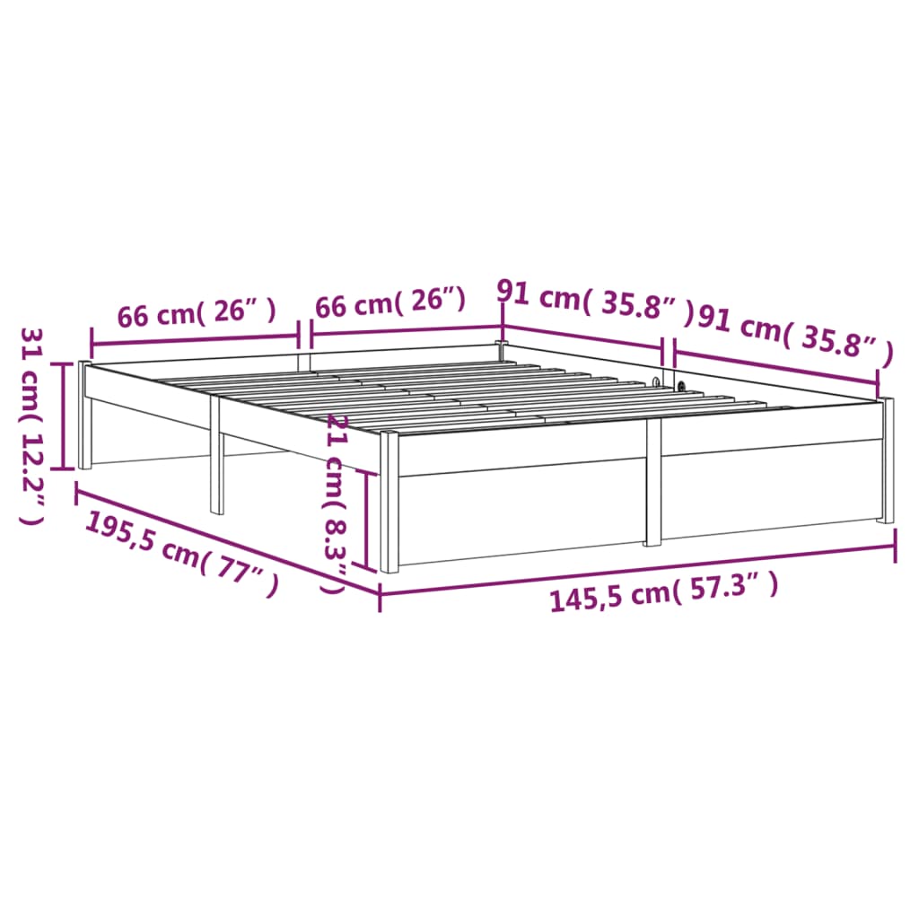 Estrutura de cama 140x190 cm madeira maciça