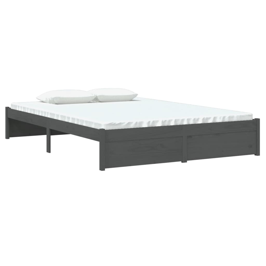 Estrutura de cama 140x190 cm madeira maciça cinzento