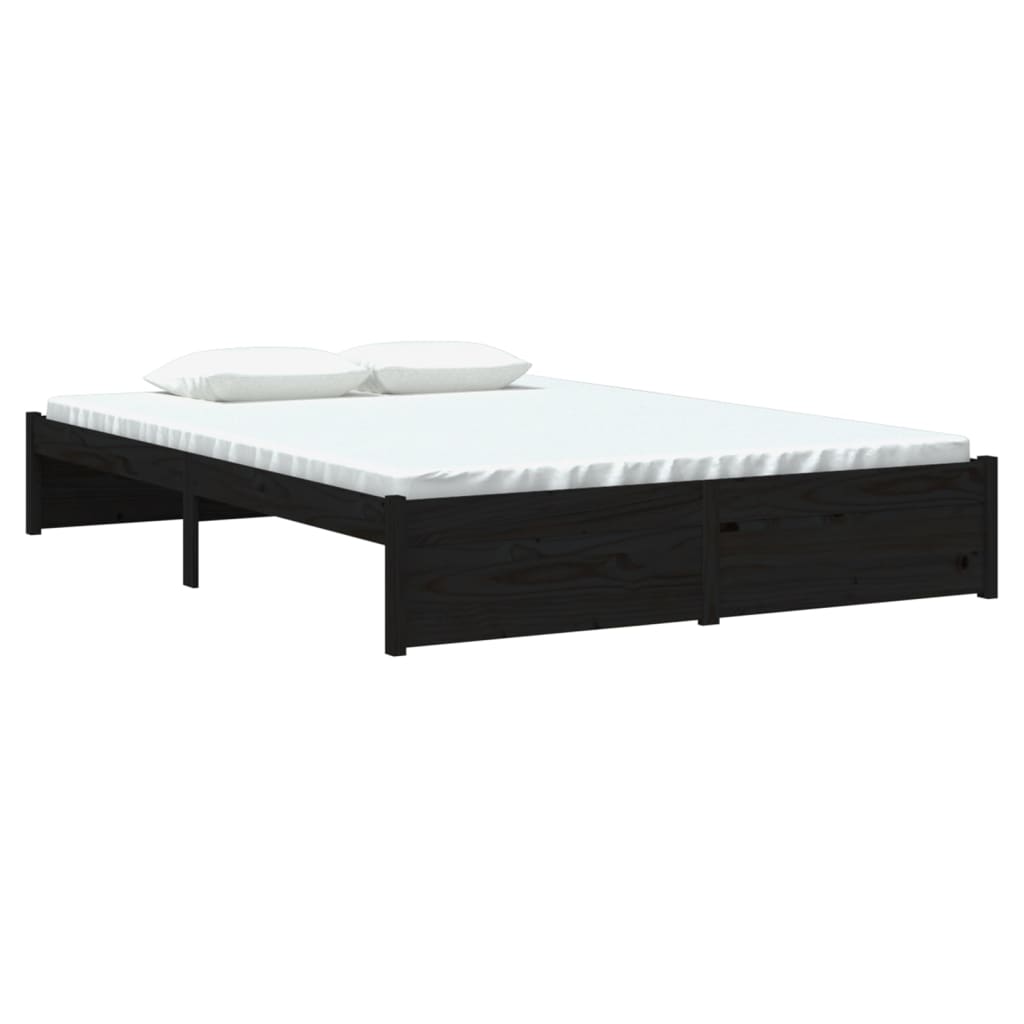 Estrutura de cama 140x190 cm madeira maciça preto