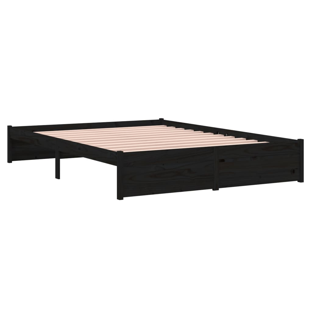 Estrutura de cama 140x190 cm madeira maciça preto