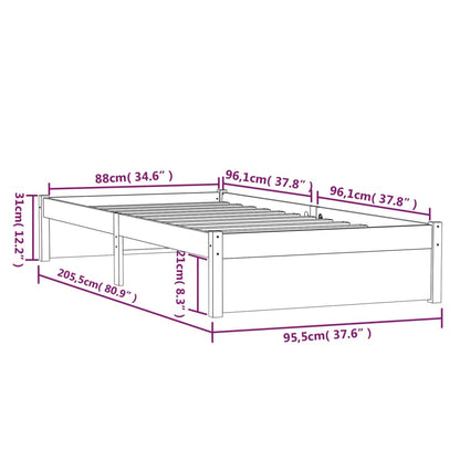 Estrutura de cama 90x200 cm madeira maciça