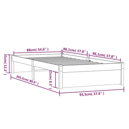 Estrutura de cama 90x200 cm madeira maciça preto