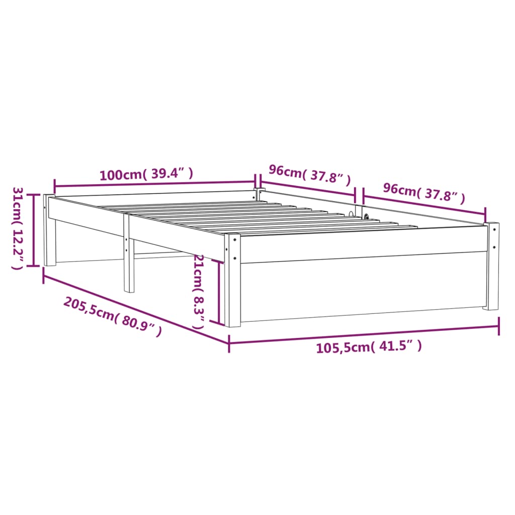 Estrutura de cama 100x200 cm madeira maciça branco