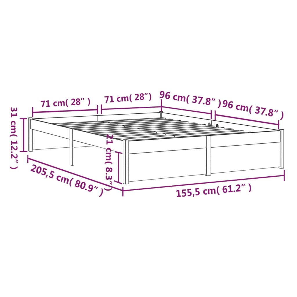 Estrutura de cama king 150x200 cm madeira maciça cinza