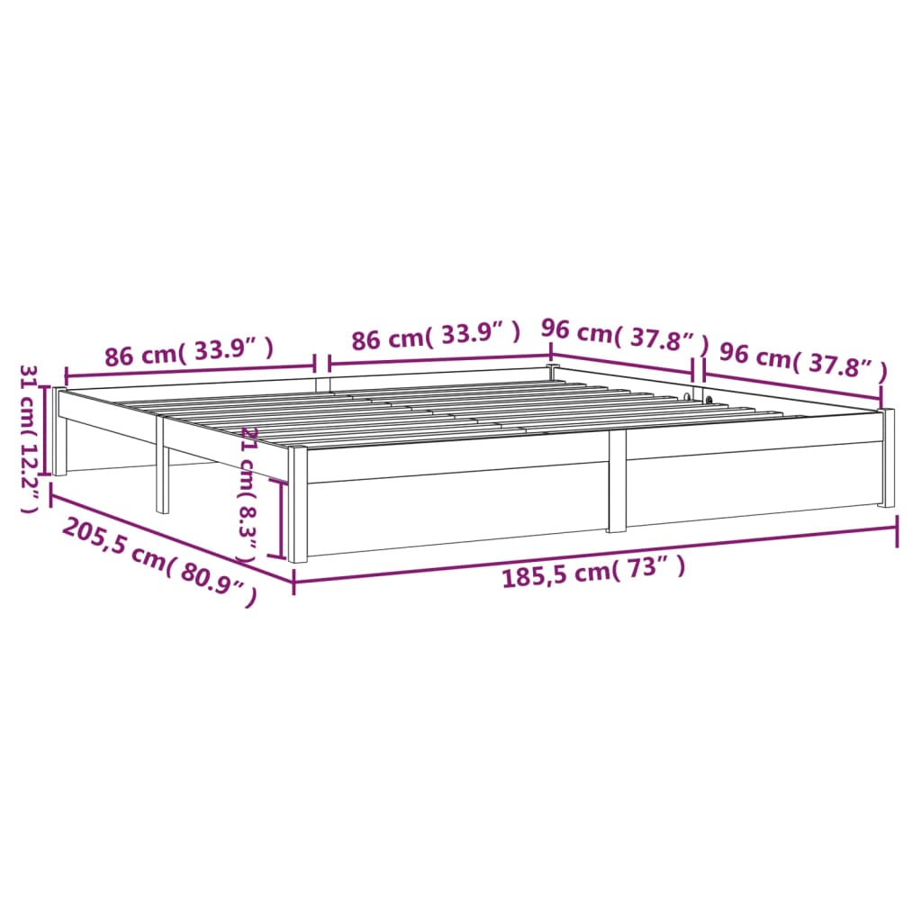 Estrutura de cama super king 180x200 cm madeira maciça