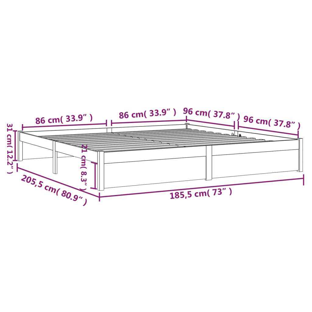 Estrutura de cama super king 180x200 cm madeira maciça cinza