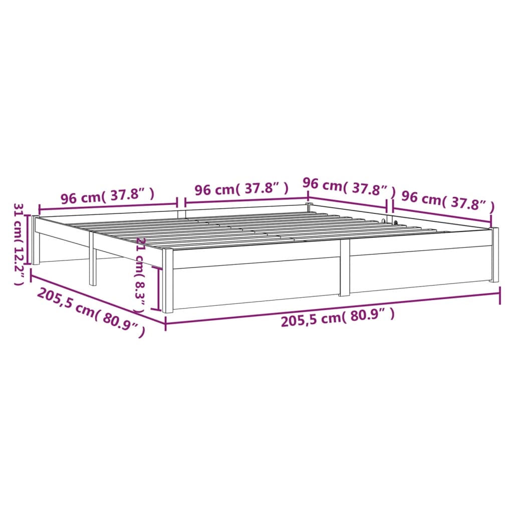 Estrutura de cama 200x200 cm madeira maciça