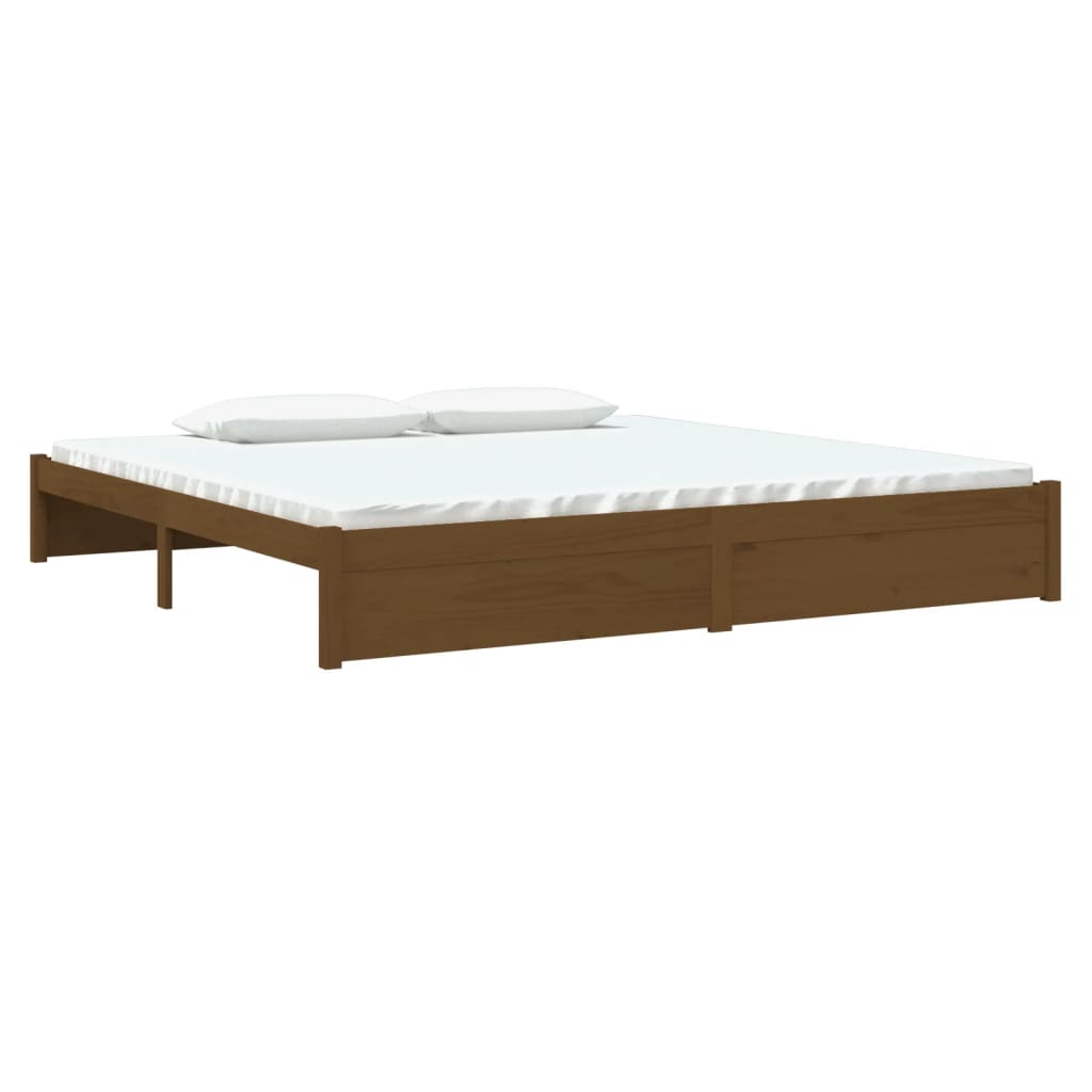 Estrutura de cama 200x200 cm madeira maciça castanho mel