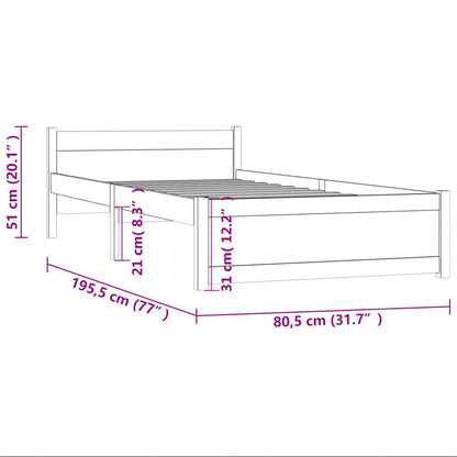 Estrutura cama pequena solteiro 75x190 cm madeira maciça branco