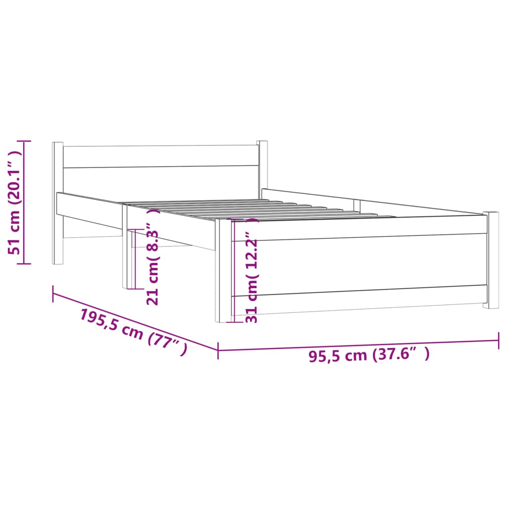 Estrutura de cama solteiro 90x190 cm madeira maciça