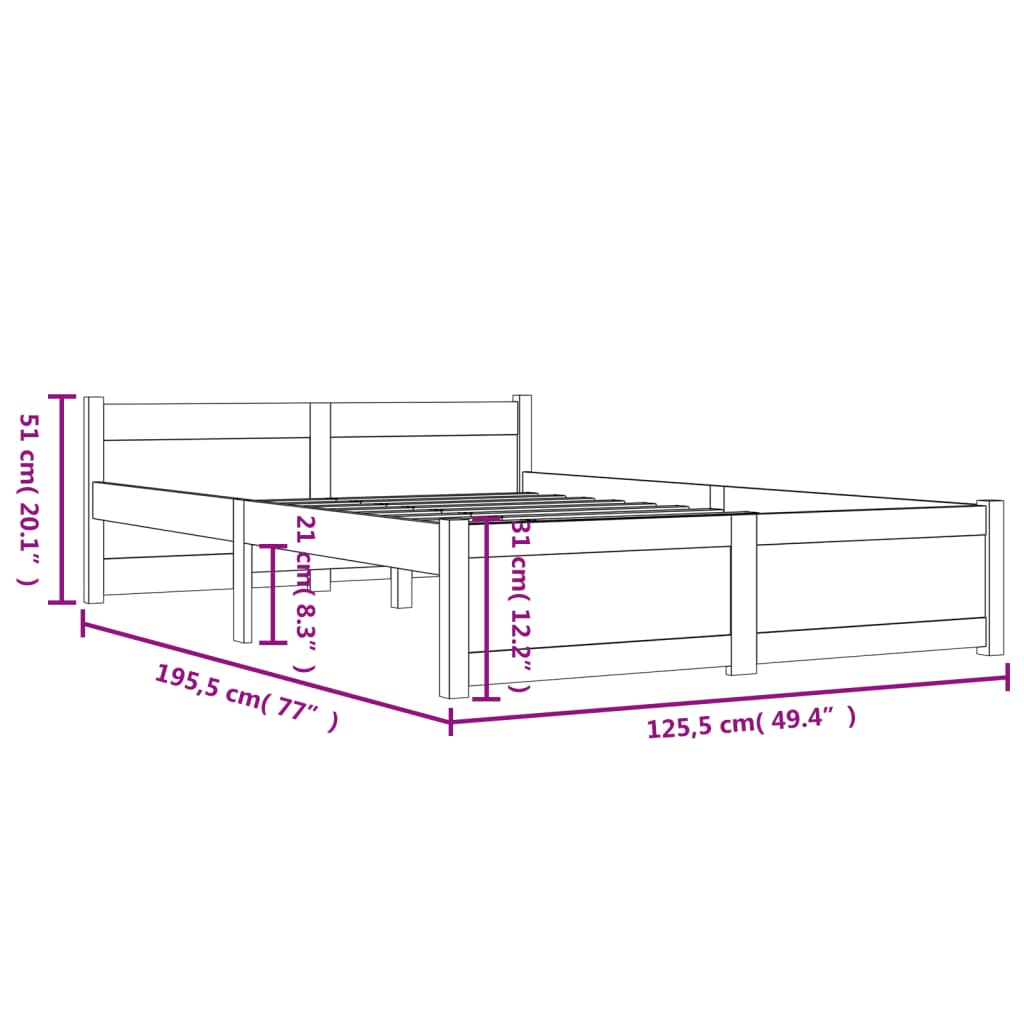 Estrutura de cama pequena casal 120x190 cm pinho maciço