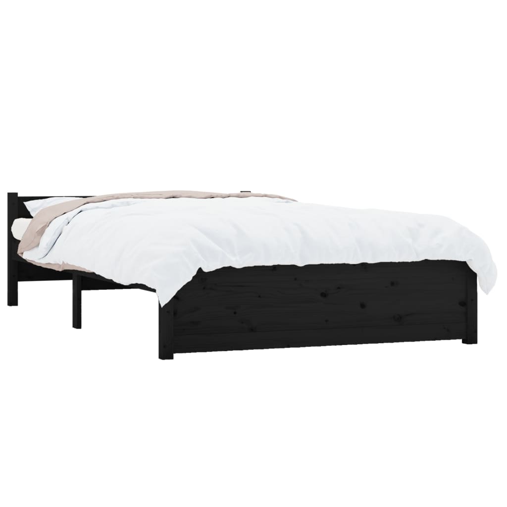 Estrutura de cama casal 135x190 cm madeira maciça preto