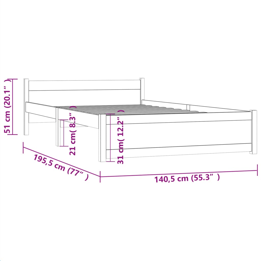 Estrutura de cama casal 135x190 cm madeira maciça preto