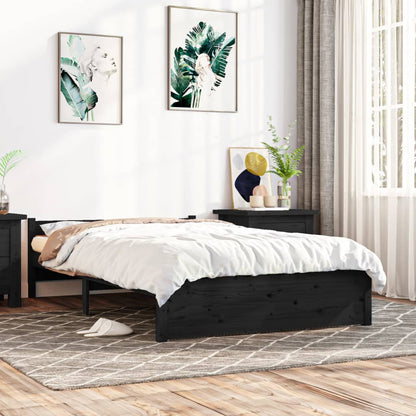 Estrutura de cama casal 135x190 cm madeira maciça preto