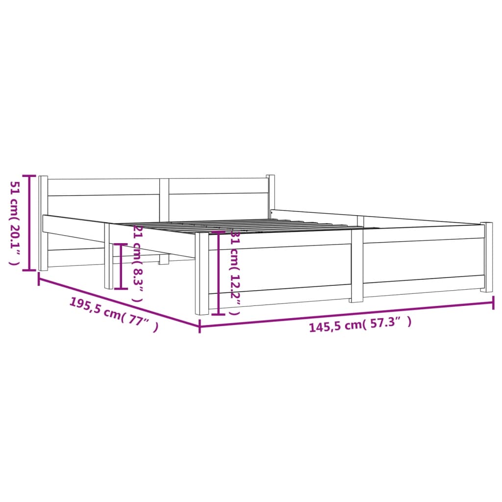 Estrutura de cama 140x190 cm madeira maciça branco