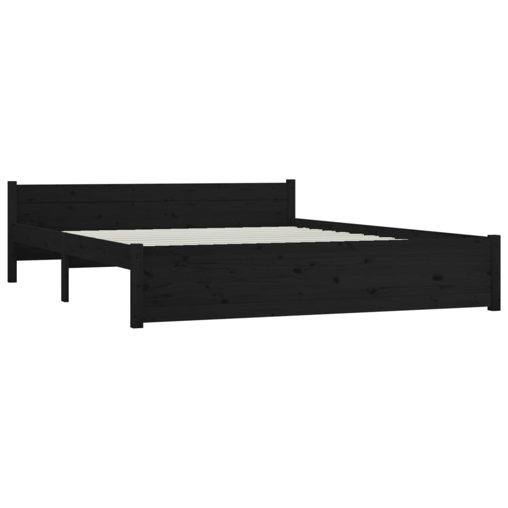 Estrutura de cama 140x190 cm madeira maciça preto