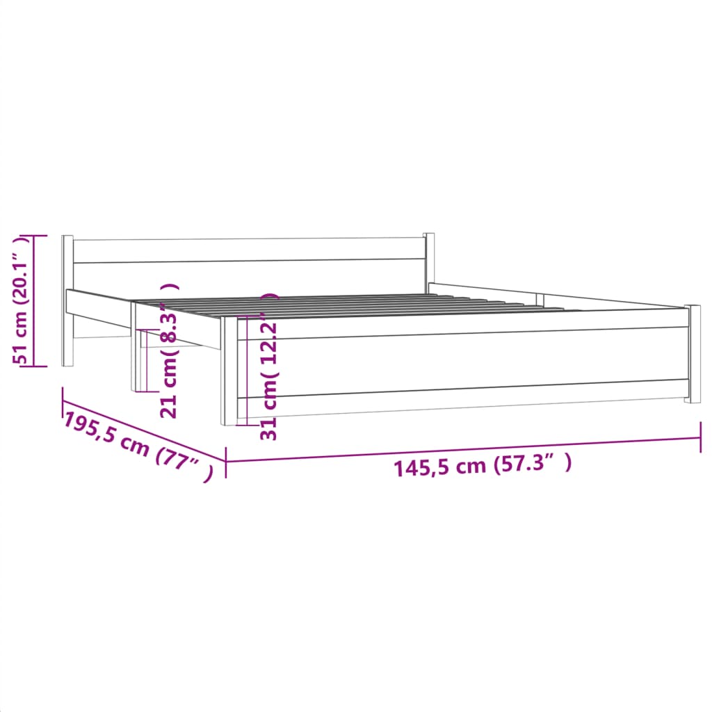 Estrutura de cama 140x190 cm madeira maciça preto