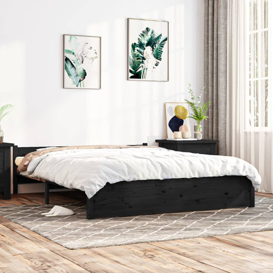 Estrutura de cama 140x190 cm madeira maciça preto