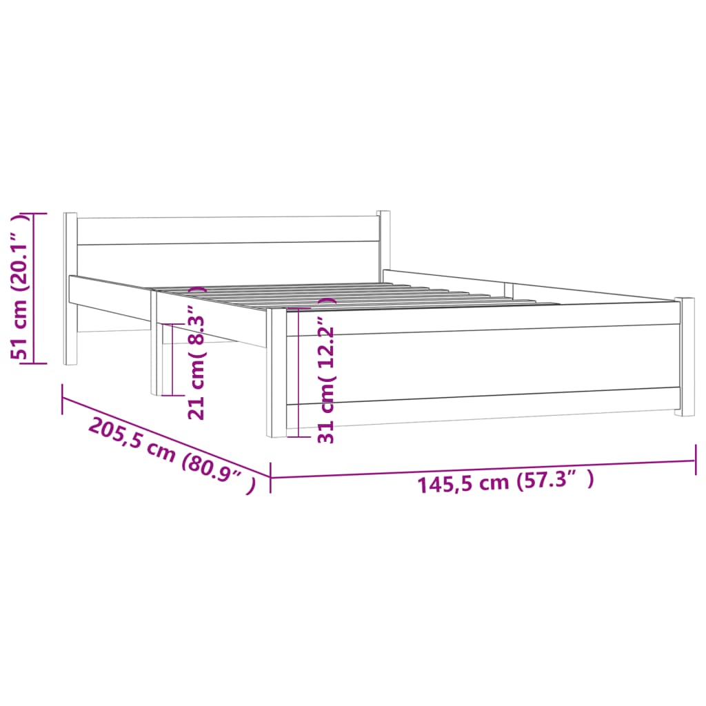 Estrutura de cama 140x200 cm madeira maciça branco