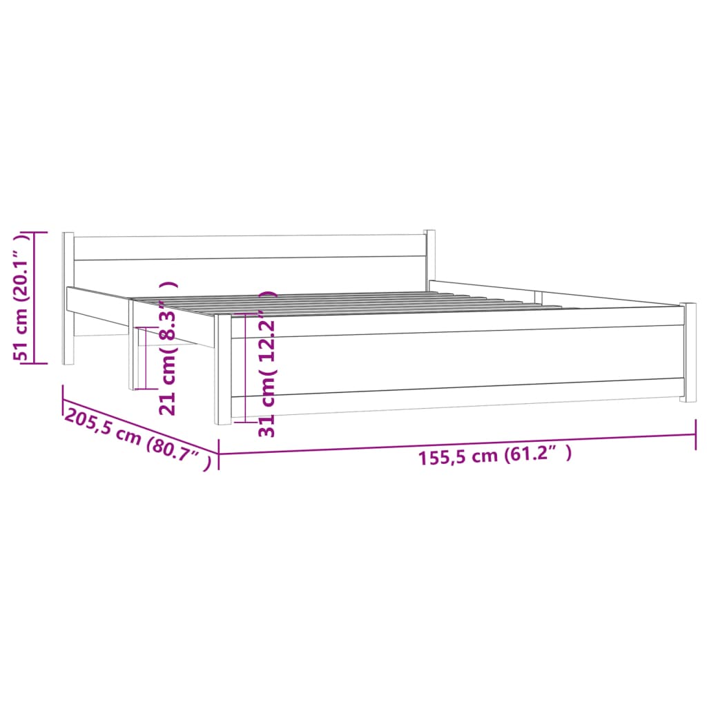 Estrutura de cama king 150x200 cm madeira maciça cinza