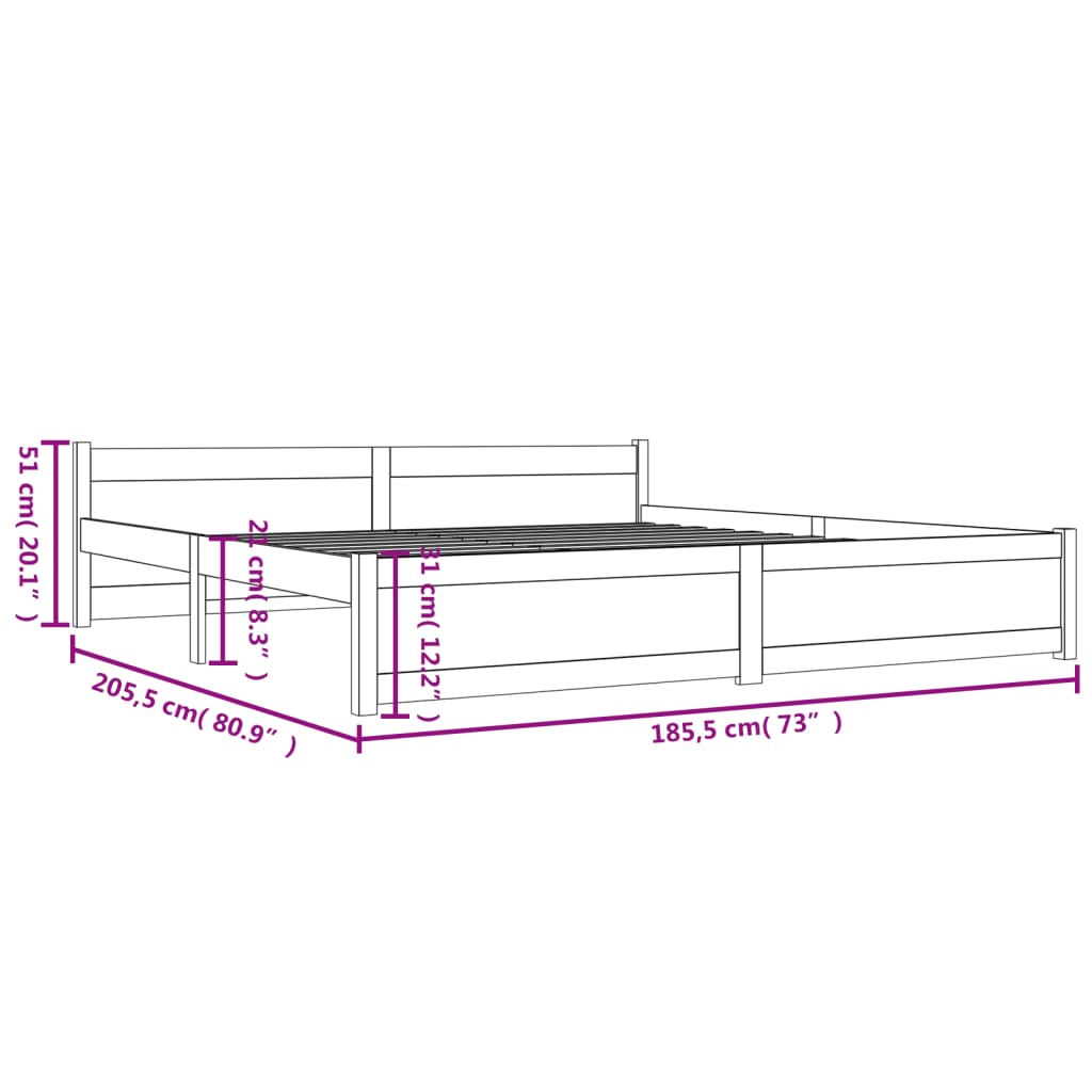 Estrutura de cama super king 180x200 cm madeira maciça