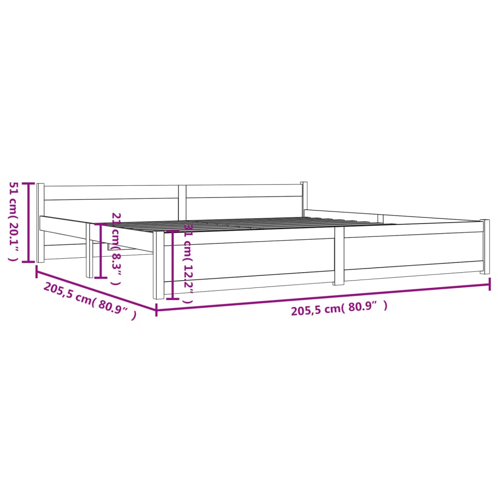 Estrutura de cama 200x200 cm madeira maciça branco