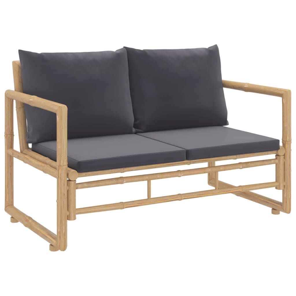 2pcs conj. lounge de jardim bambu c/ almofadões cinzento-escuro