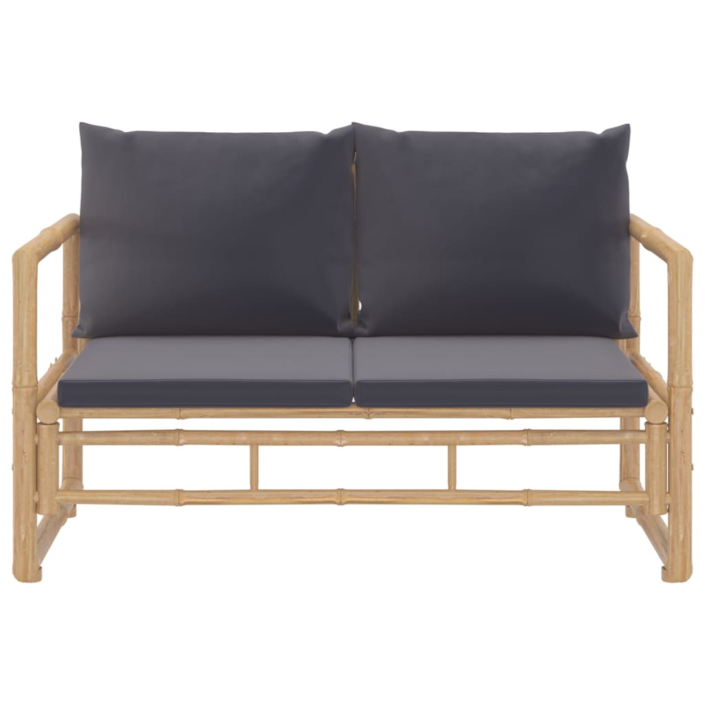 2pcs conj. lounge de jardim bambu c/ almofadões cinzento-escuro