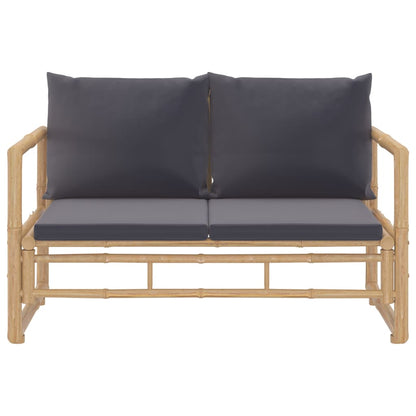 2pcs conj. lounge de jardim bambu c/ almofadões cinzento-escuro