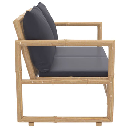 2pcs conj. lounge de jardim bambu c/ almofadões cinzento-escuro