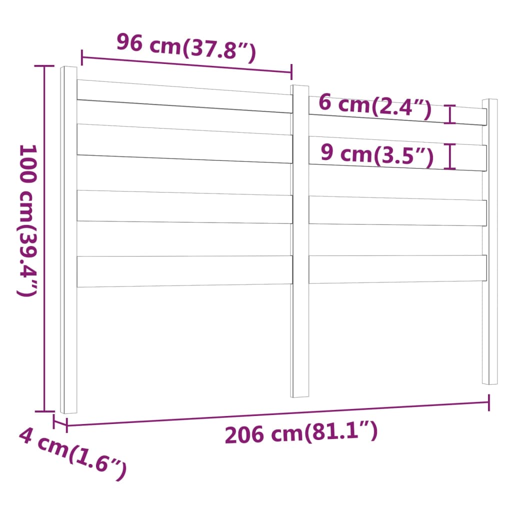 Cabeceira de cama 206x4x100 cm pinho maciço castanho mel