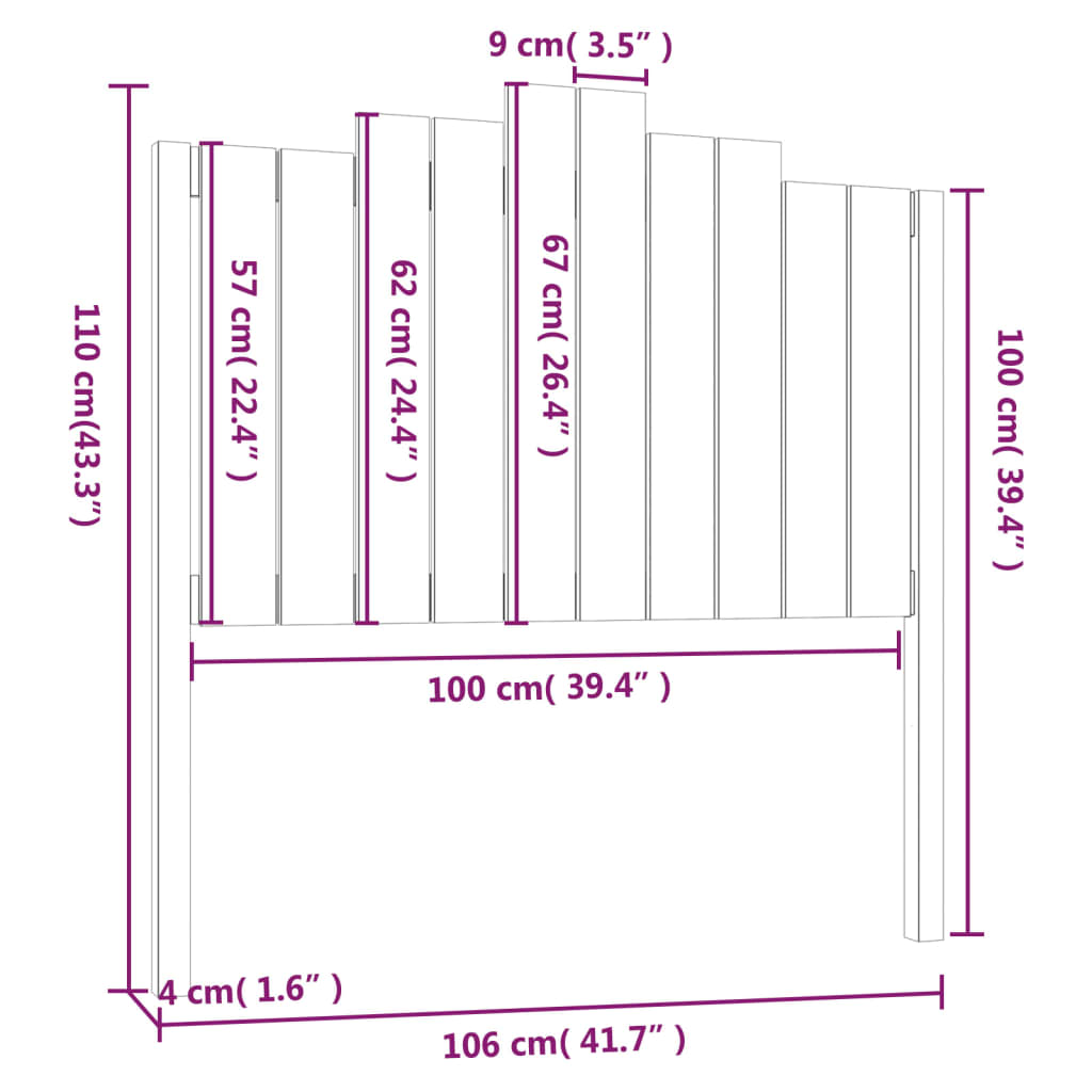 Cabeceira de cama 106x4x110 cm pinho maciço