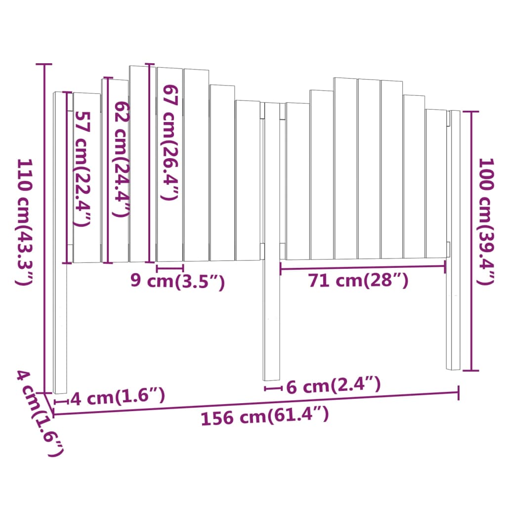 Cabeceira de cama 156x4x110 cm pinho maciço branco