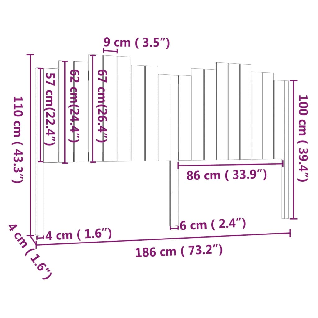 Cabeceira de cama 186x4x110 cm pinho maciço branco