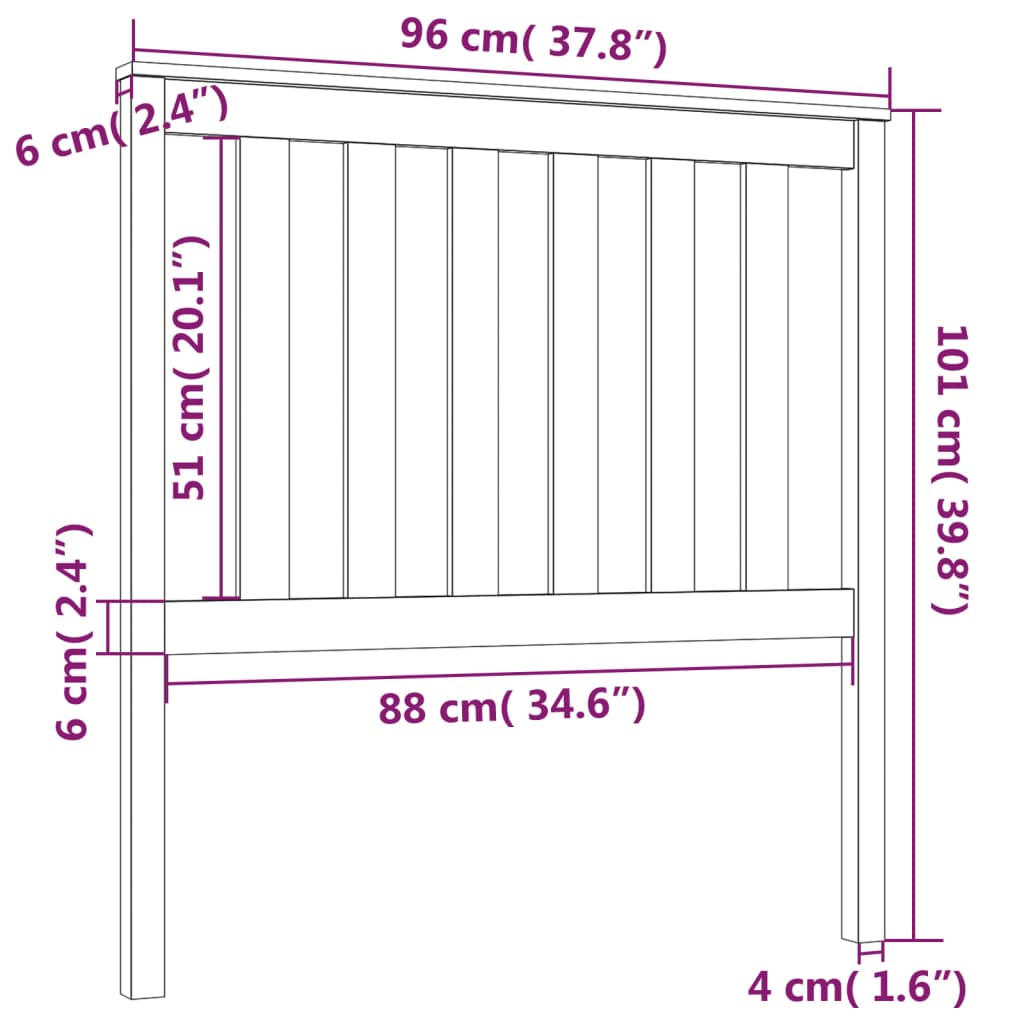 Cabeceira de cama 96x6x101 cm pinho maciço