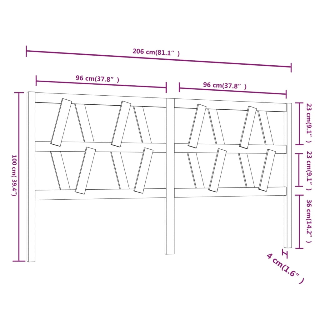 Cabeceira de cama 206x4x100 cm pinho maciço branco