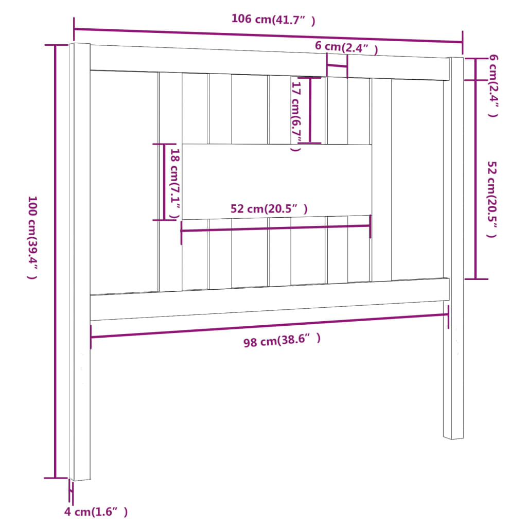 Cabeceira de cama 106x4x100 cm pinho maciço castanho mel