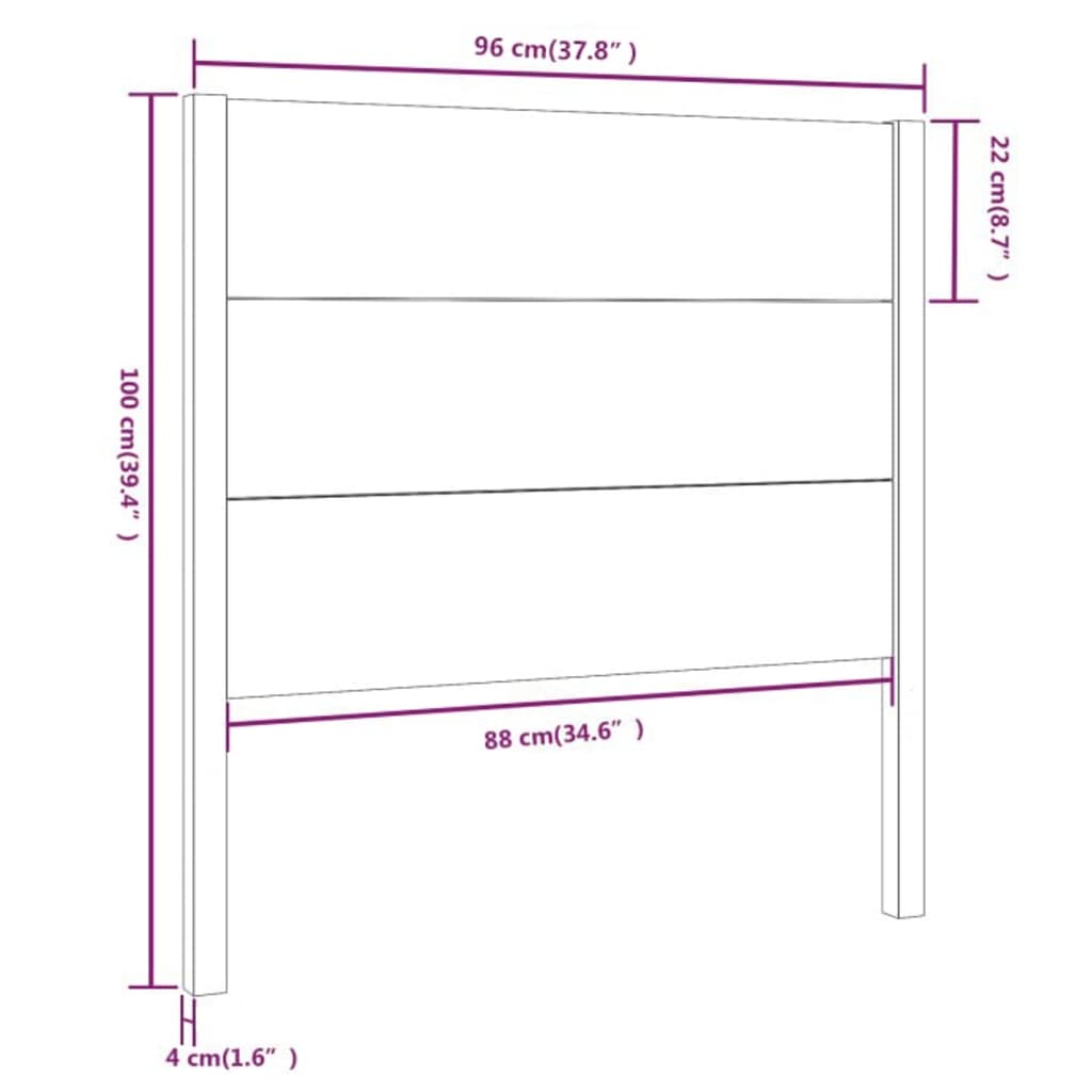 Cabeceira de cama 96x4x100 cm pinho maciço cinzento