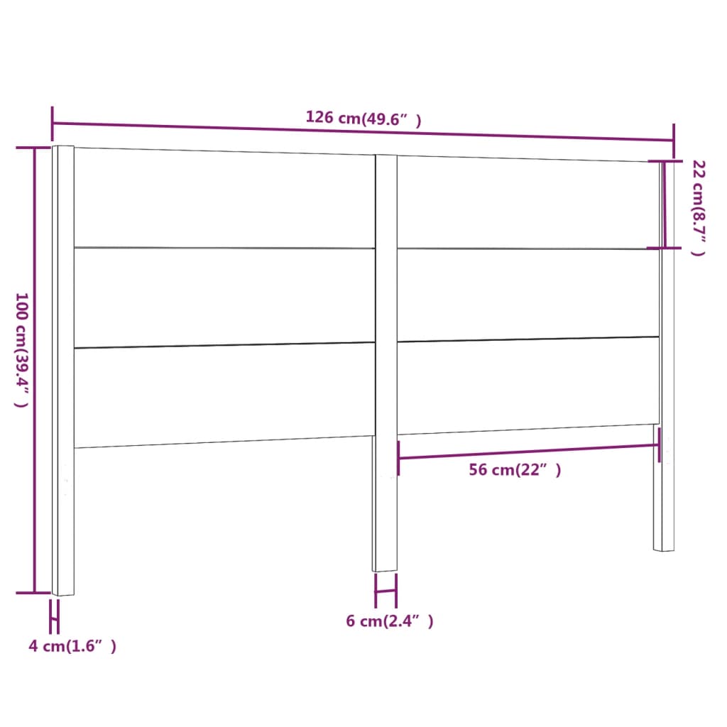 Cabeceira de cama 126x4x100 cm pinho maciço preto