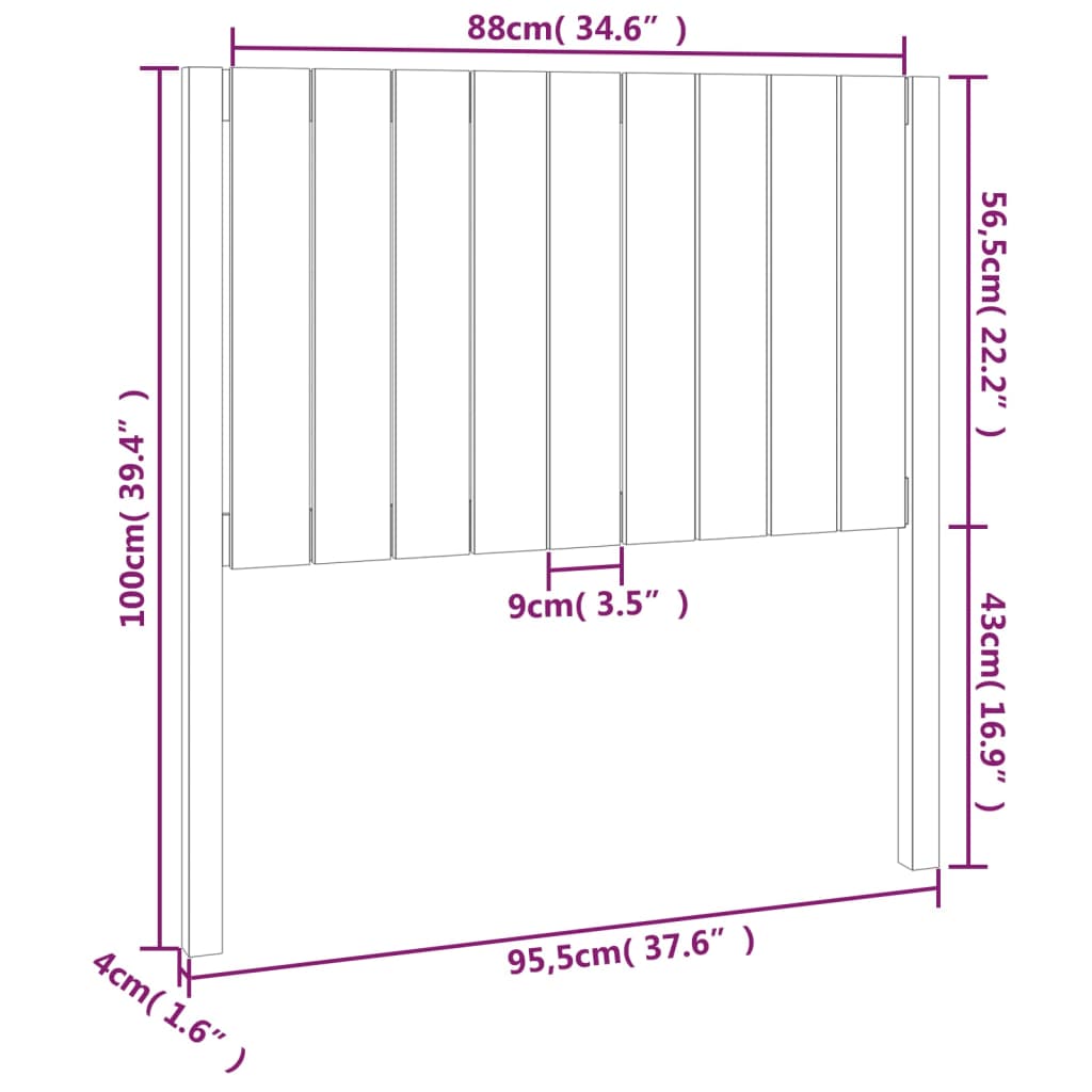 Cabeceira de cama 95,5x4x100 cm pinho maciço cinzento